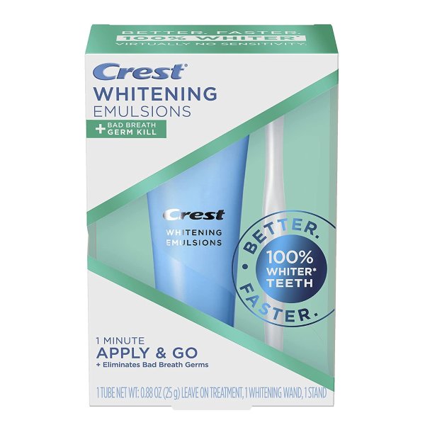 Whitening Emulsions + Bad Breath Germ Kill Leave-On Teeth Whitening Gel Kit with Wand Applicator and Stand, Apply & Go, 0.88oz
