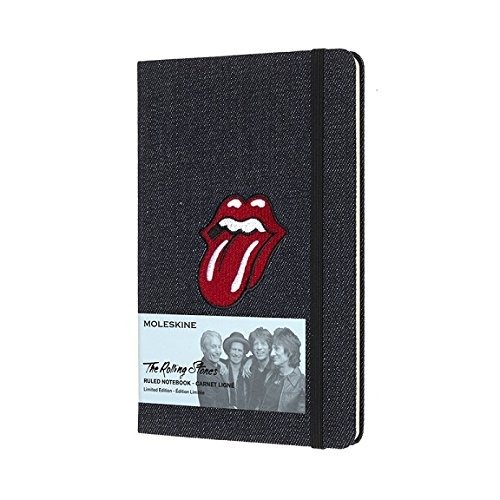 Limited Edition Rolling Stones Notebook, Large, Ruled, Denim, Hard Cover (5 x 8.25)