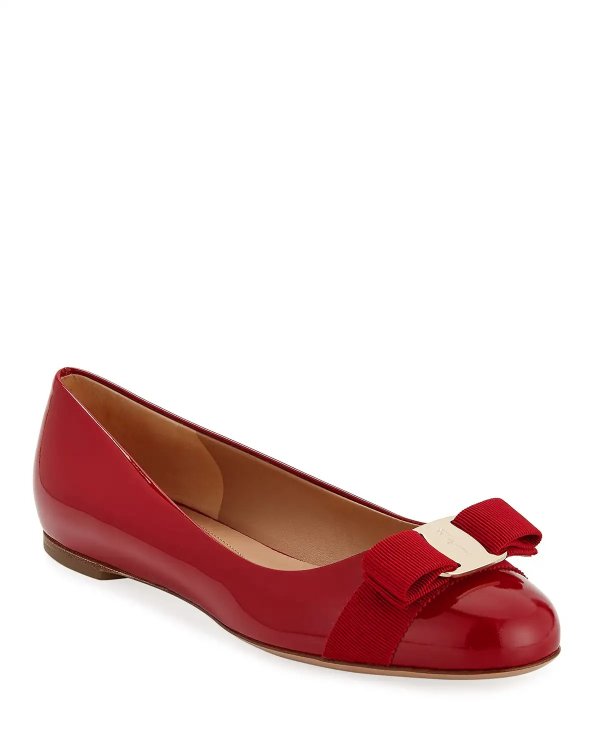 Varina Patent Bow Ballet Flats, Rosso (Red)