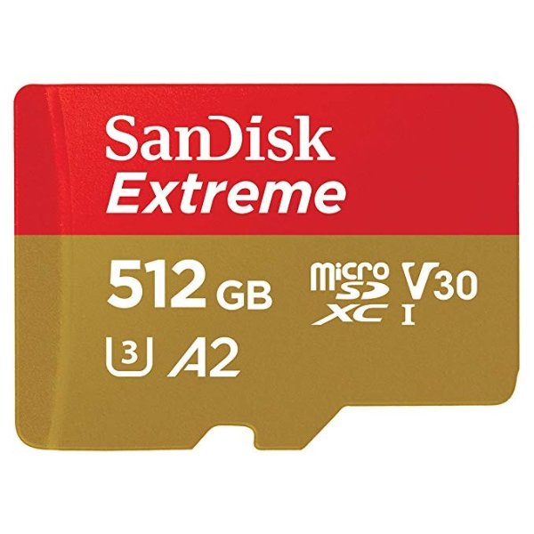 512GB Extreme microSDXC C10, U3, V30, 4K, A2