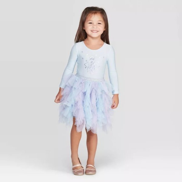 Toddler Girls' Disney Elsa Long Sleeve Tutu Dress -Light Blue