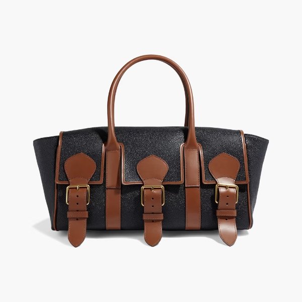 Buckle-detailed faux pebbled-leather tote