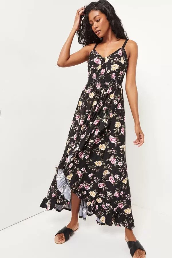 Ardene ARDENE Maxi Floral Dress with Lace Clothing Ardene 34.90