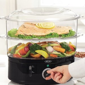 BELLA 7.4 Quart 2-Tier Stackable Baskets Healthy Food Steamer with Rice and Grains Tray