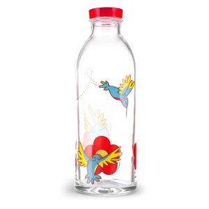 Hummingbird Feeder Reusable Glass Water Bottle By Faucet Face, 14.4 Oz.
