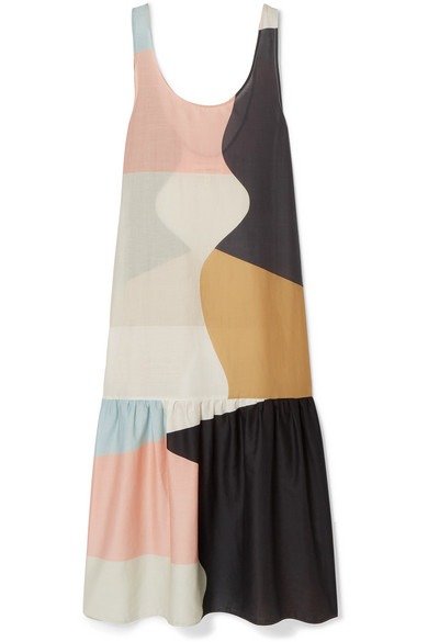 Valentina color-block organic cotton-voile maxi dress