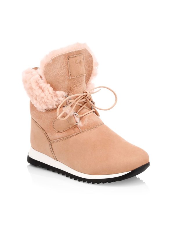 Girl's Suede Shearling-Lined Velour Sunrise Boots