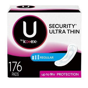 U by Kotex Security Ultra Thin Feminine Pads, Regular, Unscented, 176 Count (4 Packs of 44)