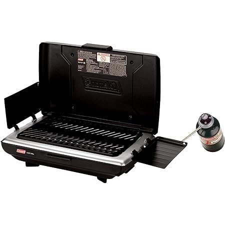 Classic 2-in-1 Camping Grill/Stove with 2 Adjustable Burners, Propane Grill/Stove with Push-Button Instant Ignition, Wind Guards, Grease Tray, & 20,000 BTUs of Power