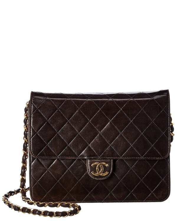 Black Quilted Lambskin Leather Small Single Flap Bag