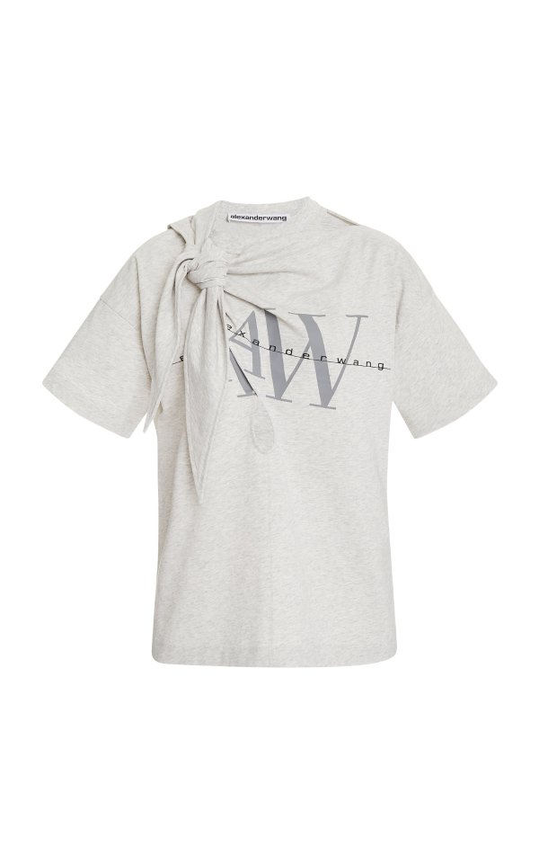 Knotted Printed Cotton-Jersey T-Shirt