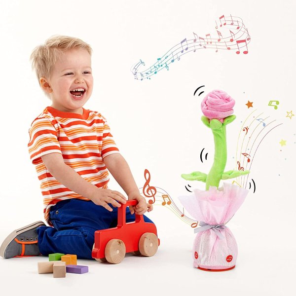 Dancing Talking Toy Flower, Singing Record & Repeating What You Say Tulip Toy Valentine's Day Gifts, Electronic Wiggle Glowing Flower with 60 Songs, Plush Flower Toy for Kids Toddlers Gift