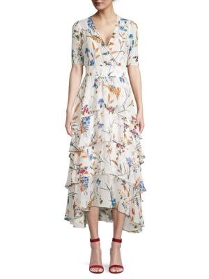 - Floral Ruffle High-Low Dress