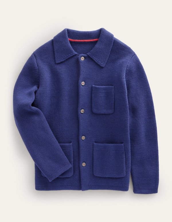 Knitted Button Through Jacket - College Navy | Boden US