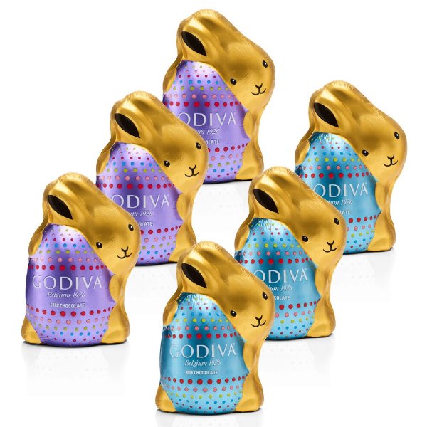 Milk and Dark Chocolate Bunnies, Foil Wrapped, Set of 6