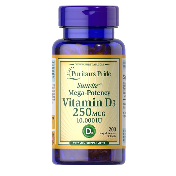 Puritan's Pride Vitamin D3 250 mcg (10,000 IU)-200 Softgels