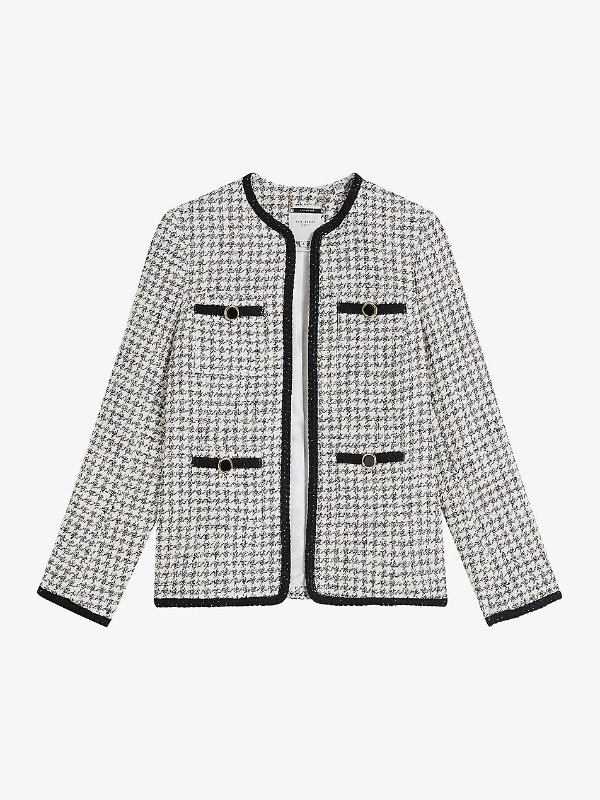 Lyrra dogtooth-pattern collarless cotton jacket