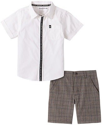 Toddler Boys 2-Piece Short Sleeve Cotton Poplin Shirt and Plaid Shorts Set