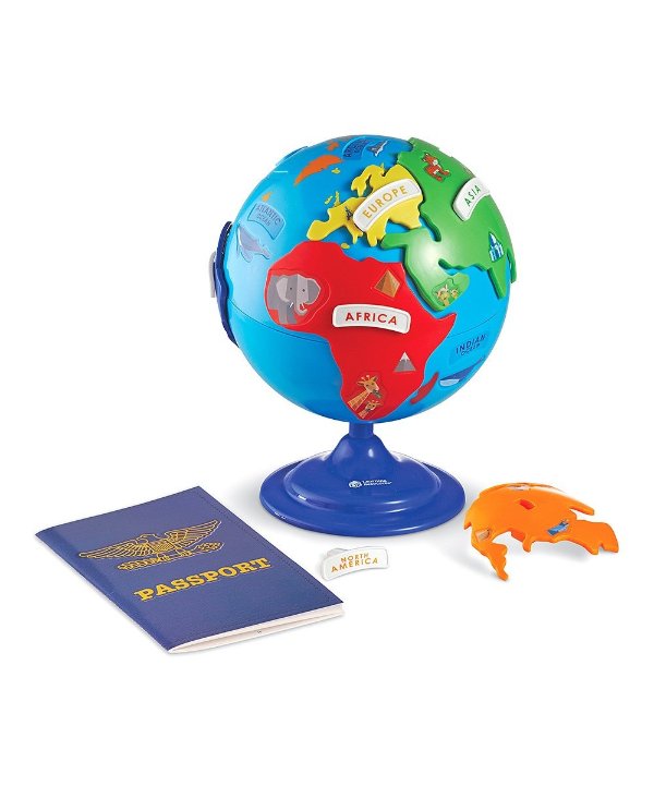 Blue & Red Puzzle Globe & Learning Passport Set