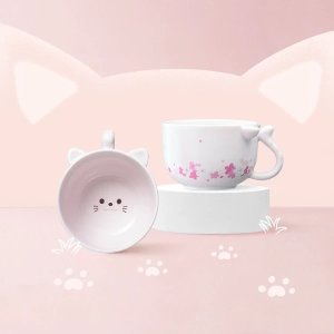 LIFEASE Cat Shape with Sakura Pattern Mug