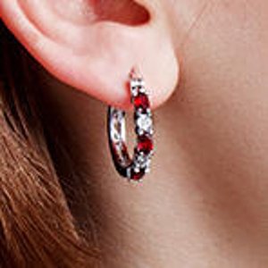 1 1/2 ct Garnet Hoop Earrings with Diamonds