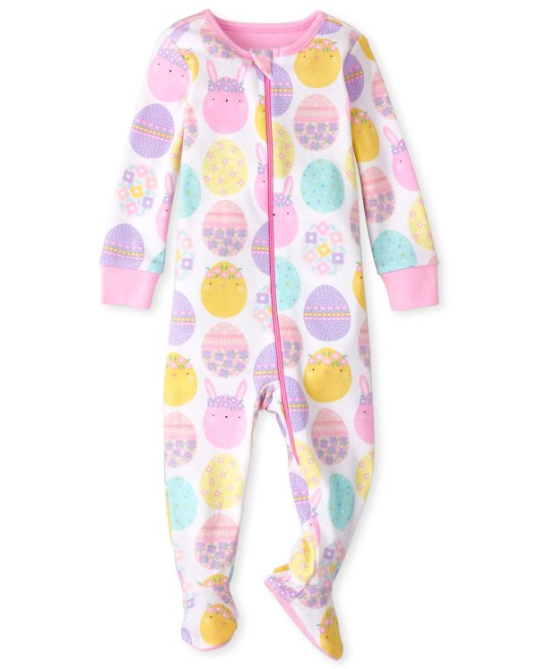 Baby And Toddler Girls Long Sleeve Easter Bunny Snug Fit Cotton One Piece Pajamas