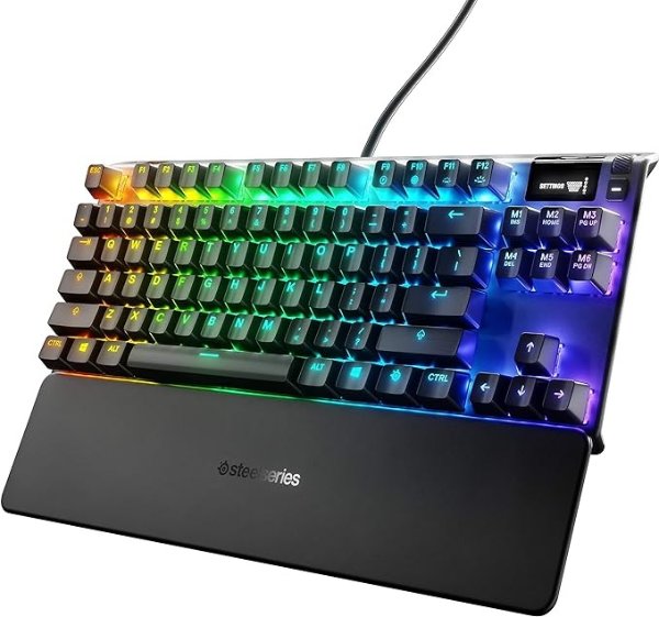 Apex 7 TKL Compact Mechanical Gaming Keyboard – OLED Smart Display – USB Passthrough and Media Controls – Linear and Quiet – RGB Backlit (Red Switch)
