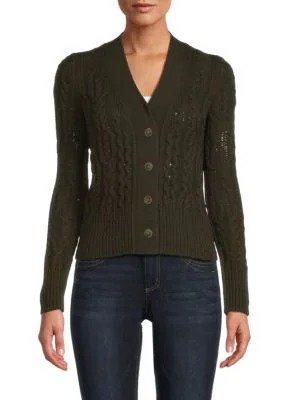 Solid Wool & Cashmere Cable Knit Cardigan