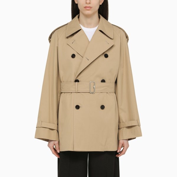 Short double-breasted beige trench coat with belt | TheDoubleF