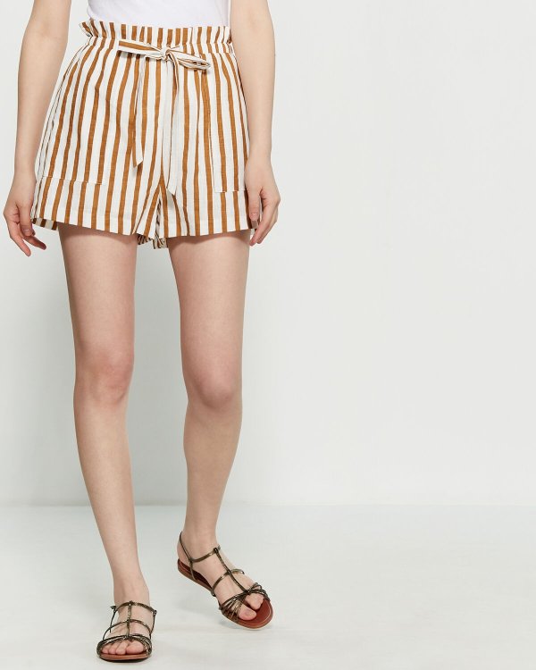 Striped Linen Paperbag Shorts