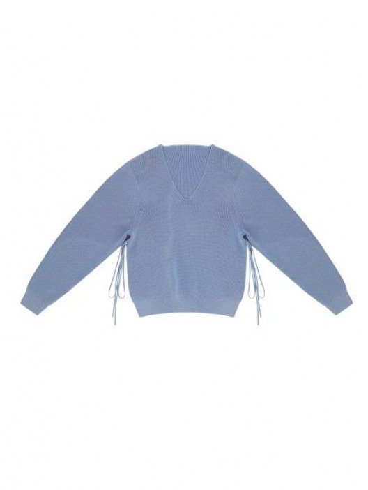 Open-Side V-Neck Knit Top _ Lavender Blue