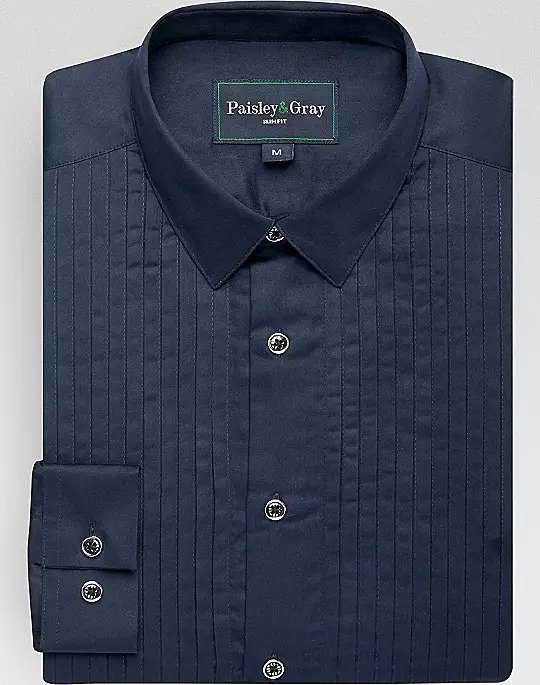 Paisley & Gray Slim Fit Tuxedo Shirt, Navy - Men's Shirts | Men's Wearhouse
