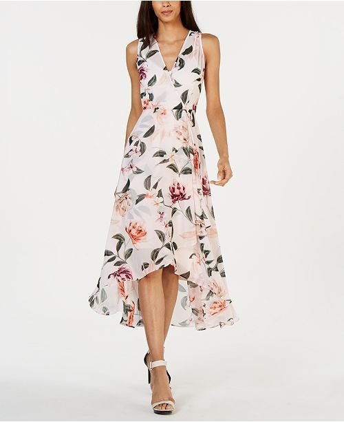 Floral-Print High-Low Wrap Maxi Dress