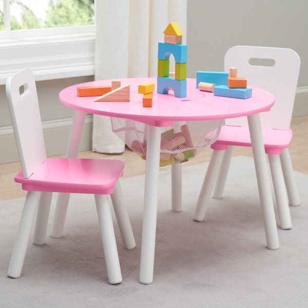 Kids' Pink Round Storage Table and Chair Set, 3 Piece
