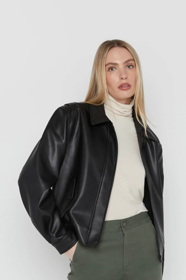 VEGAN LEATHER BOMBER JACKET $148 Additional 20% Off Vegan Leather - Automatically applied in cart OW-9261-W Black;Chocolate Brown OW-9261-W $148.00