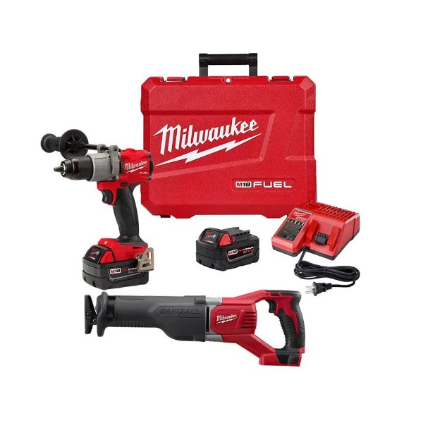 M18 Fuel 18-Volt Lithium-Ion Brushless Cordless 1/2 in. Hammer Drill Driver Kit with SAWZALL Reciprocating Saw