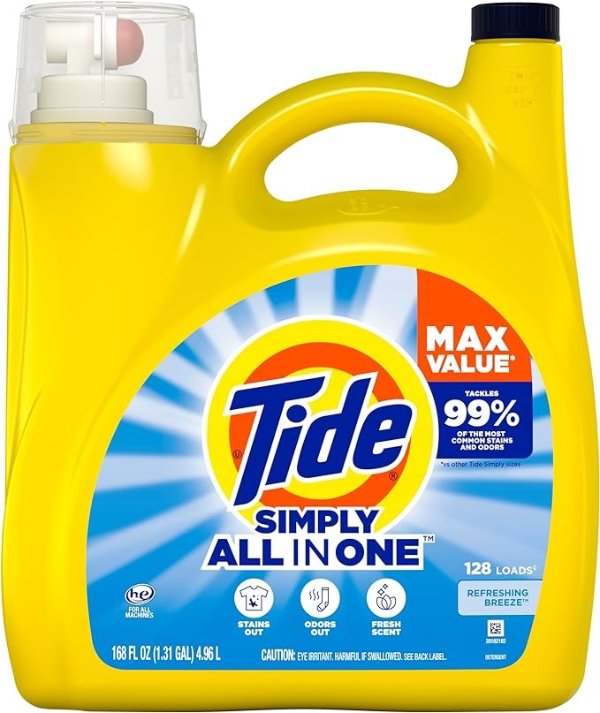 Simply Liquid Laundry Detergent, Refreshing Breeze, 168 oz, 128 Loads
