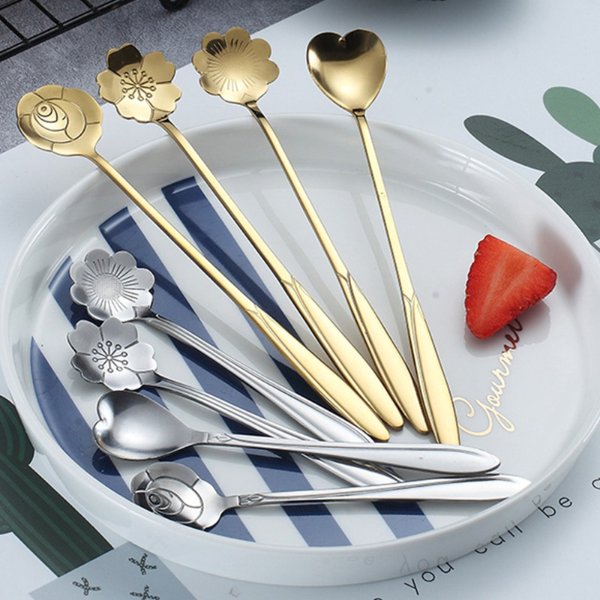 2.21US $ 35% OFF|Stainless Steel Teaspoons For Coffee Floral Spoon For Ice Cream Dessert Scoop Kitchen Accessories Wedding Christmas Gift Rose| | - AliExpress