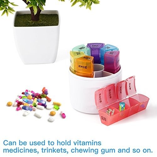 7 Days Pill Organizer Box, GSLL Medicine Remainder Round Small Pill Case 28 Compartments Rainbow Color