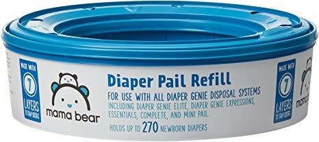 Amazon Brand - Mama Bear Diaper Pail Refills for Diaper Genie Pails, 270 Count (Pack of 1)