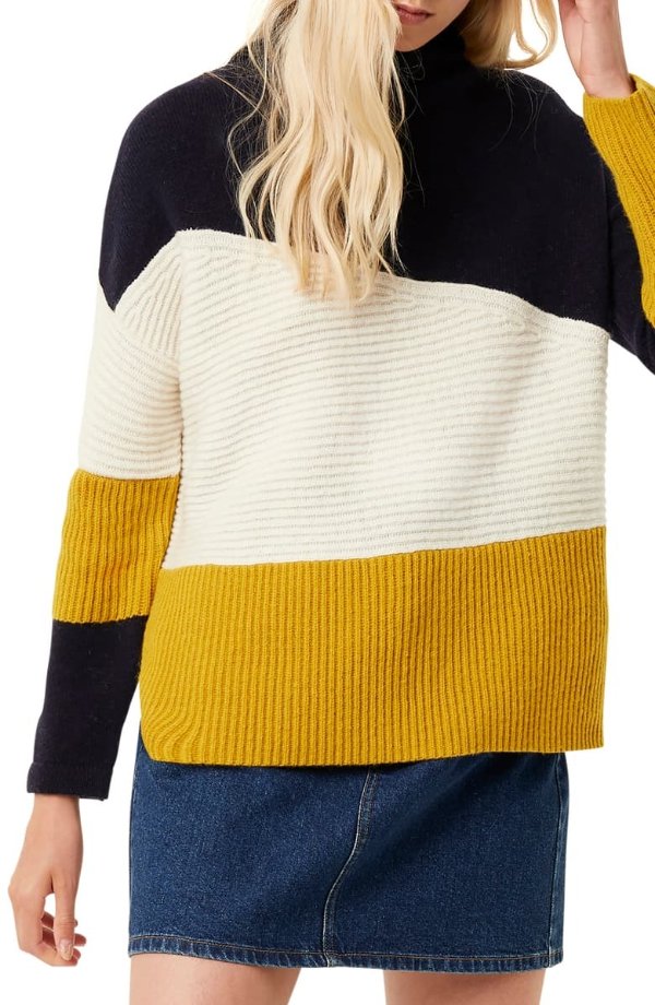 Patchwork Funnel Neck Sweater