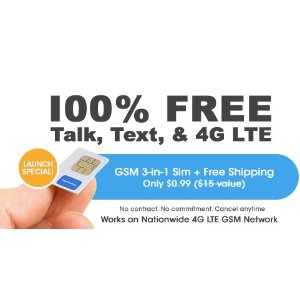 FreedomPop 3-In-1 4G LTE SIM Kit: Unlimited Talk & Text + 3GB Data Trial