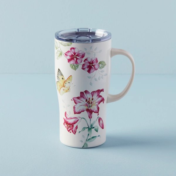 Butterfly Meadow Pink Stainless Car Coffee Mug