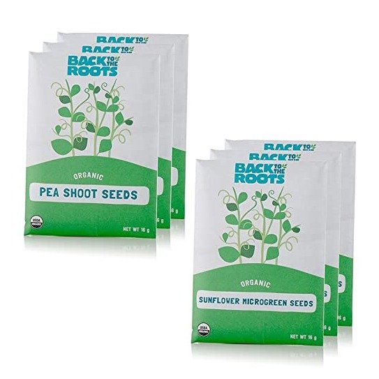 Microgreen Bundle Sunflower & Organic Pea Shoot Seeds, Certified Organic, 0.56 Ounce (Pack of 6)
