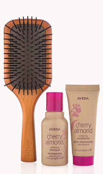 travel size cherry almond and brush set | Aveda