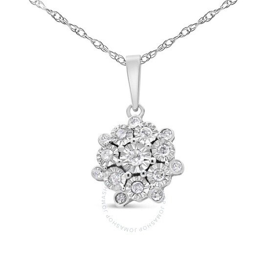 .925 Sterling Silver 1/4 Cttw Miracle Set Diamond Floral Cluster 18" Pendant Necklace (I-J Color, I1-I2 Clarity)