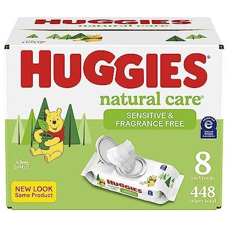 Natural Care Sensitive Baby Wipes, Unscented, Hypoallergenic, 99% Purified Water, 8 Flip-Top Packs (448 Wipes Total)