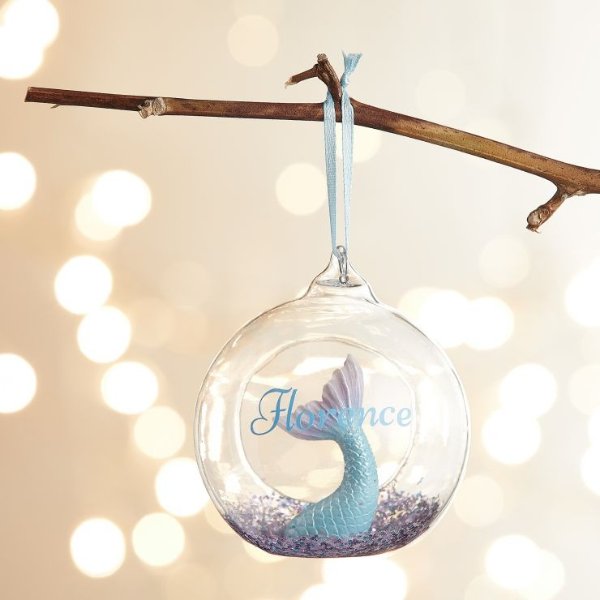 Personalized Glitter Mermaid Tail Open Tree Decoration