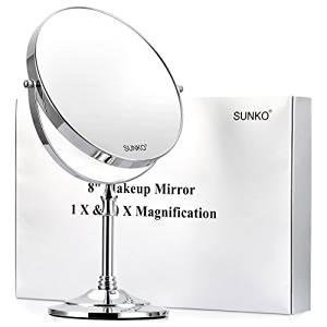 SUNKO 8-Inch Vanity Bathroom Mirror, Two-sided (1X-10X)