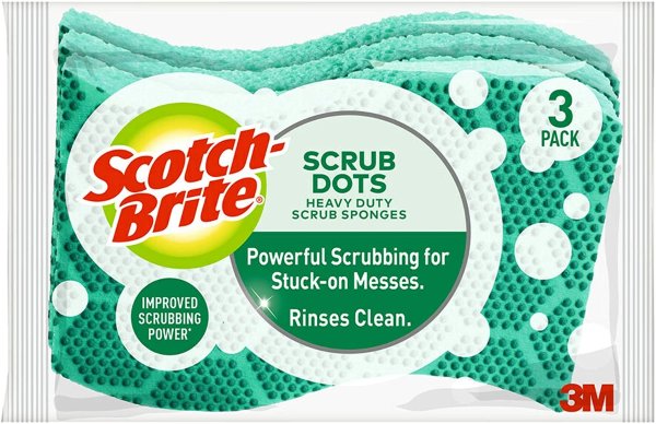 Scrub Dots Heavy Duty Scrub Sponge, Powerful Scrubbing. Rinses Clean, 3 Scrub Sponges